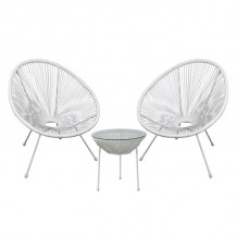 Roqueta Set Κήπου Βεράντας Τραπέζι 2 Πολυθρόνες Μέταλλο Άσπρο Rattan Άσπρο c531588