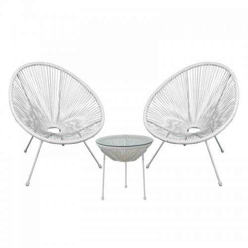 Roqueta Set Κήπου Βεράντας Τραπέζι 2 Πολυθρόνες Μέταλλο Άσπρο Rattan Άσπρο c531588