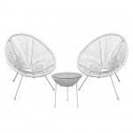 Roqueta Set Κήπου Βεράντας Τραπέζι 2 Πολυθρόνες Μέταλλο Άσπρο Rattan Άσπρο c531588