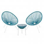 Roqueta Set Κήπου Βεράντας Τραπέζι 2 Πολυθρόνες Μέταλλο Άσπρο Rattan Μπλε c531589