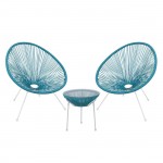 Roqueta Set Κήπου Βεράντας Τραπέζι 2 Πολυθρόνες Μέταλλο Άσπρο Rattan Μπλε c531589