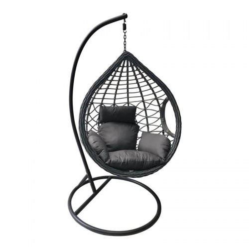 Valle Κρεμαστή Πολυθρόνα Wicker Grey Μέταλλο Βαφή Ανθρακί Μαξιλάρι Γκρι c531632