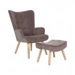 Alio Πολυθρόνα Μπερζέρα με Σκαμπό Υποπόδιο Φυσικό Ύφασμα Velure Καφέ K D c531724