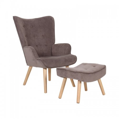 Alio Πολυθρόνα Μπερζέρα με Σκαμπό Υποπόδιο Φυσικό Ύφασμα Velure Καφέ K D c531724
