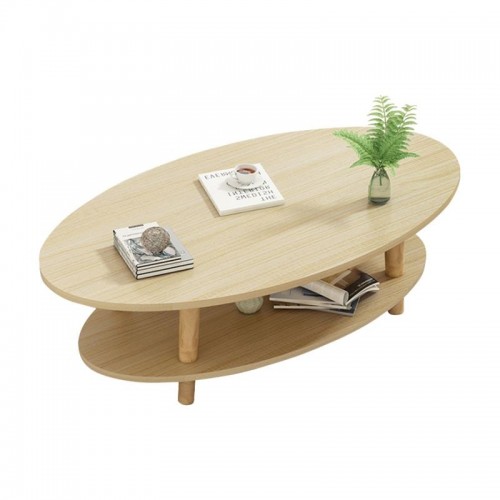 Oval Τραπεζάκι Σαλονιού Καθιστικού με Ράφι Φυσικό c531740