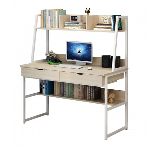 Γραφείο 2 Συρτάρια 2 Ράφια Μέταλλο Βαφή Άσπρο MDF Melamine Απόχρωση Maple c531754