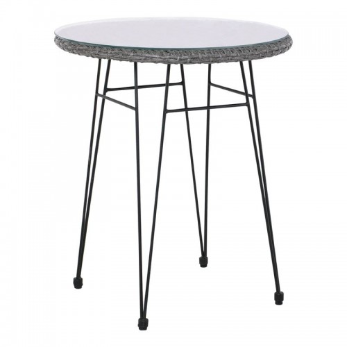 SASA Τραπέζι H 70cm Μέταλλο Βαφή Μαύρο Wicker Γκρι c531809