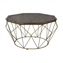 Griglia Τραπεζάκι Σαλονιού Οκτάγωνο Μέταλλο Βαφή Χρυσό Γυαλί Tea Colour Tempered c531853