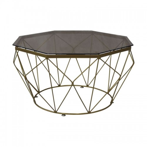 Griglia Τραπεζάκι Σαλονιού Οκτάγωνο Μέταλλο Βαφή Χρυσό Γυαλί Tea Colour Tempered c531853