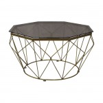 Griglia Τραπεζάκι Σαλονιού Οκτάγωνο Μέταλλο Βαφή Χρυσό Γυαλί Tea Colour Tempered c531853