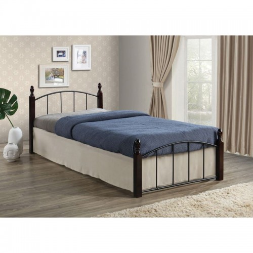 Aria Kρεβάτι Ημίδιπλο για Στρώμα 120x200cm Μέταλλο Βαφή Μαύρο Ξύλο Kαρυδί c531897