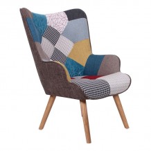 Moly Πολυθρόνα Μπερζέρα Ξύλο Φυσικό Ύφασμα Patchwork c531916