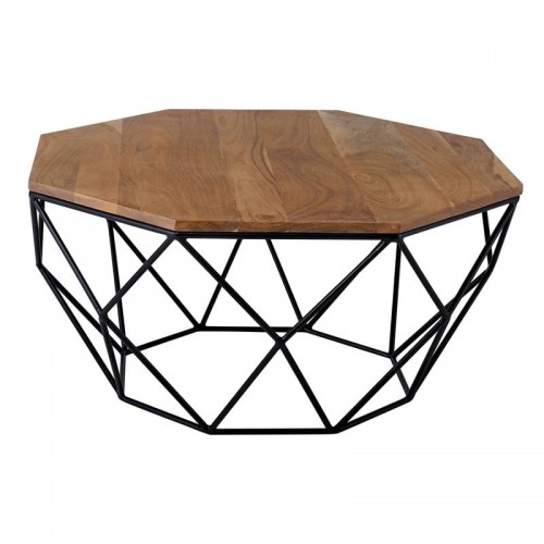 Val Τραπεζάκι Σαλονιού Καθιστικού Μέταλλο Βαφή Μαύρο Ξύλο Ακακία Φυσικό c531941