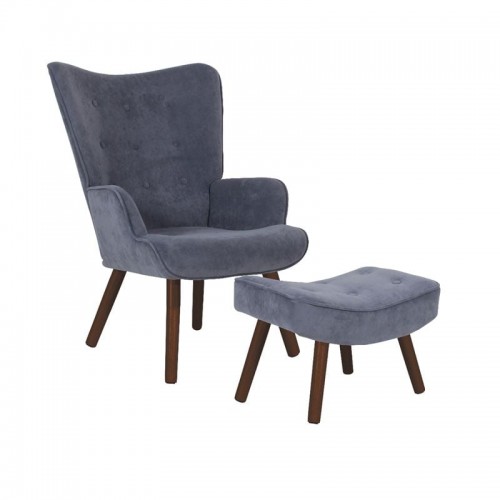 Alio Πολυθρόνα Μπερζέρα με Σκαμπό Υποπόδιο Καρυδί Ύφασμα Velure Ανοιχτό Μπλε K D c531985