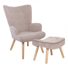 Alio Πολυθρόνα Μπερζέρα με Σκαμπό Υποπόδιο Φυσικό Ύφασμα Velure Ανοιχτό Καφέ K D c532052