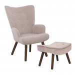 Alio Πολυθρόνα Μπερζέρα με Σκαμπό Υποπόδιο Καρυδί Ύφασμα Velure Ανοιχτό Καφέ K D c532085