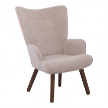 Alio Πολυθρόνα Μπερζέρα Σαλονιού Καθιστικού Καρυδί Ύφασμα Velure Ανοιχτό Καφέ K D c532088