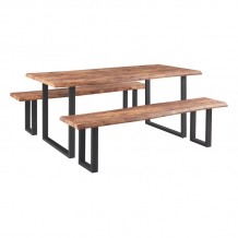 Liz 3D PAPER Set Τραπέζι 180x90cm 2 Πάγκοι Μέταλλο Βαφή Μαύρο Dark Acacia c532111