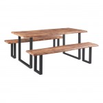Liz 3D PAPER Set Τραπέζι 180x90cm 2 Πάγκοι Μέταλλο Βαφή Μαύρο Dark Acacia c532111