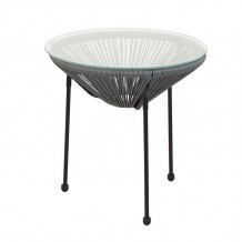 Roqueta Τραπεζάκι Μέταλλο Βαφή Μαύρο Rattan Γκρι c532122