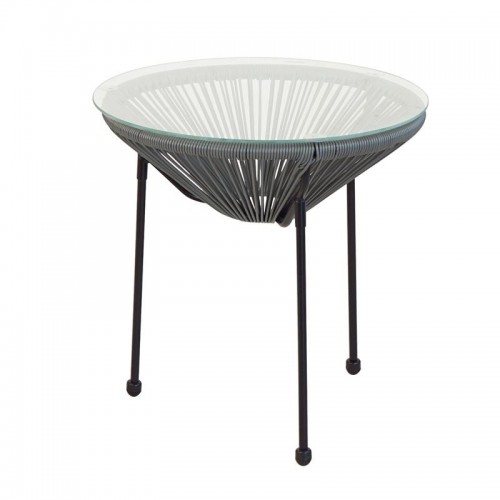 Roqueta Τραπεζάκι Μέταλλο Βαφή Μαύρο Rattan Γκρι c532122