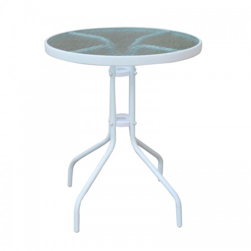 Balo Τραπέζι Κήπου Βεράντας Μέταλλο Βαφή Άσπρο Γυαλί Tempered c532166