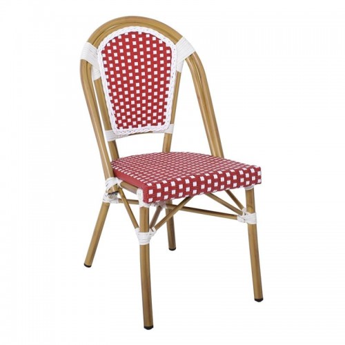 Lute Καρέκλα Bistro Αλουμίνιο Φυσικό Wicker Άσπρο Κόκκινο Στοιβαζόμενη c532314