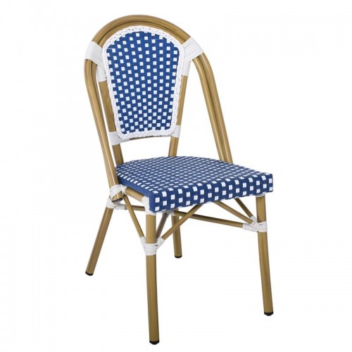 Lute Καρέκλα Bistro Αλουμίνιο Φυσικό Wicker Άσπρο Μπλε Στοιβαζόμενη c532315