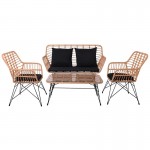 SASA MAX Living Set Κήπου 4 τεμαχίων Μέταλλο Βαφή Μαύρο Wicker Φυσικό Μαξιλάρια Μαύρο c532360