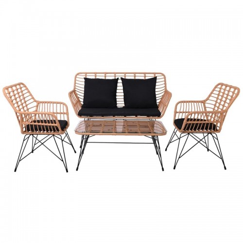 SASA MAX Living Set Κήπου 4 τεμαχίων Μέταλλο Βαφή Μαύρο Wicker Φυσικό Μαξιλάρια Μαύρο c532360