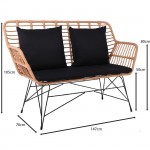 SASA MAX Living Καναπές Κήπου 2Θέσιος Μέταλλο Βαφή Μαύρο Wicker Φυσικό Μαξιλάρια Μαύρο c532361