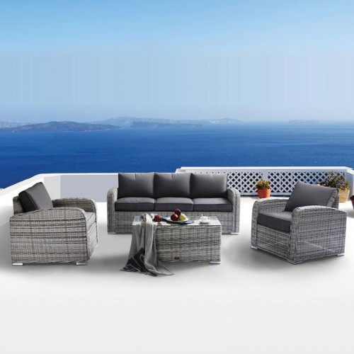 Belo Living Set Σαλόνι Κήπου ALU 3Θέσ 2 Πολυθρόνες Τραπέζι Wicker GreyWhite Μαξ Γκρι Σκ c532362