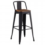 Intra Wood Σκαμπό Bar με Πλάτη Μέταλλο Βαφή Μαύρο Extra Matte Απόχρωση Ξύλου Dark Oak c532367