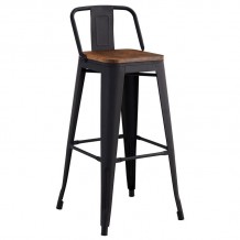 Intra Wood Σκαμπό Bar με Πλάτη Μέταλλο Βαφή Μαύρο Extra Matte Απόχρωση Ξύλου Dark Oak c532367