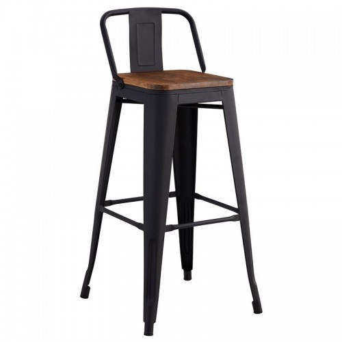 Intra Wood Σκαμπό Bar με Πλάτη Μέταλλο Βαφή Μαύρο Extra Matte Απόχρωση Ξύλου Dark Oak c532367