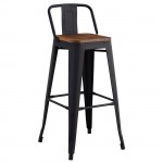 Intra Wood Σκαμπό Bar με Πλάτη Μέταλλο Βαφή Μαύρο Extra Matte Απόχρωση Ξύλου Dark Oak c532367