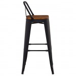 Intra Wood Σκαμπό Bar με Πλάτη Μέταλλο Βαφή Μαύρο Extra Matte Απόχρωση Ξύλου Dark Oak c532367