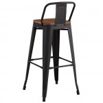 Intra Wood Σκαμπό Bar με Πλάτη Μέταλλο Βαφή Μαύρο Extra Matte Απόχρωση Ξύλου Dark Oak c532367