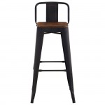 Intra Wood Σκαμπό Bar με Πλάτη Μέταλλο Βαφή Μαύρο Extra Matte Απόχρωση Ξύλου Dark Oak c532367