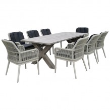Vicolo Set Τραπεζαρία Κήπου ALU Rope Grey Μαξιλ Ανθρακί Τραπέζι 220x94 8 Πολυθρόνες c532380