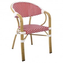 Lute Πολυθρόνα Bistro Αλουμίνιο Φυσικό Wicker Άσπρο Κόκκινο Στοιβαζόμενη c532382