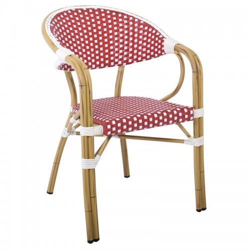 Lute Πολυθρόνα Bistro Αλουμίνιο Φυσικό Wicker Άσπρο Κόκκινο Στοιβαζόμενη c532382