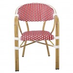 Lute Πολυθρόνα Bistro Αλουμίνιο Φυσικό Wicker Άσπρο Κόκκινο Στοιβαζόμενη c532382