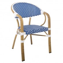 Lute Πολυθρόνα Bistro Αλουμίνιο Φυσικό Wicker Άσπρο Μπλε Στοιβαζόμενη c532387
