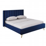 Pisa Κρεβάτι Διπλό για Στρώμα 160x200cm Ύφασμα Velure Απόχρωση Μπλε c532390