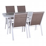 Reno Set Τραπεζαρία Κήπου Άσπρο Μέταλλο Textilene Cappuccino Τραπέζι 4 Πολυθρόνες c532413