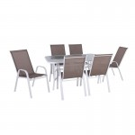 Reno Set Τραπεζαρία Κήπου Άσπρο Μέταλλο Textilene Cappuccino Τραπέζι 6 Πολυθρόνες c532414