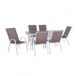Reno Set Τραπεζαρία Κήπου Άσπρο Μέταλλο Textilene Cappuccino Τραπέζι 6 Πολυθρόνες c532414