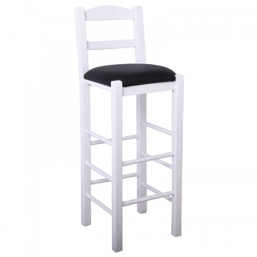 Sifnos Σκαμπό BAR με Πλάτη Οξιά Βαφή Εμποτισμός Λάκα Άσπρο Κάθισμα Pu Μαύρο c532440