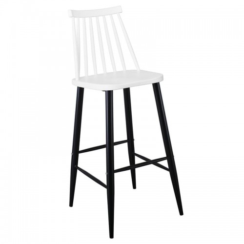 Vita Σκαμπό BAR με Πλάτη Μέταλλο Βαφή Μαύρο PP Άσπρο set 4τεμ c532451